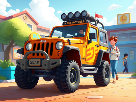 A main screen for page brave quest that contain school and the jeep