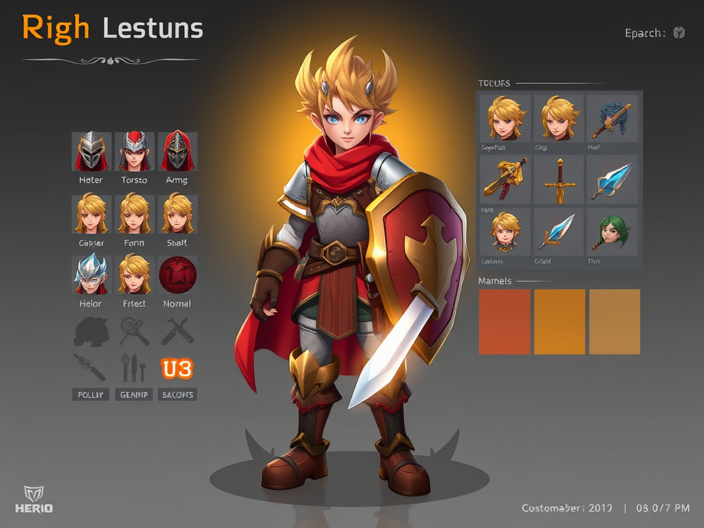 This is the picture of character customization for Rise of Hero the player can change sword, helmet, torso, shield, boot, and others. The player also can input his name before continuing