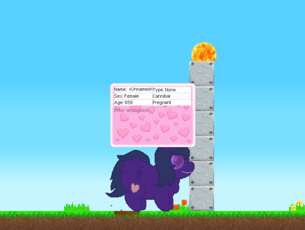 A classic, laid-back fluffy farm with the sensor menu open after selecting the fluffy.