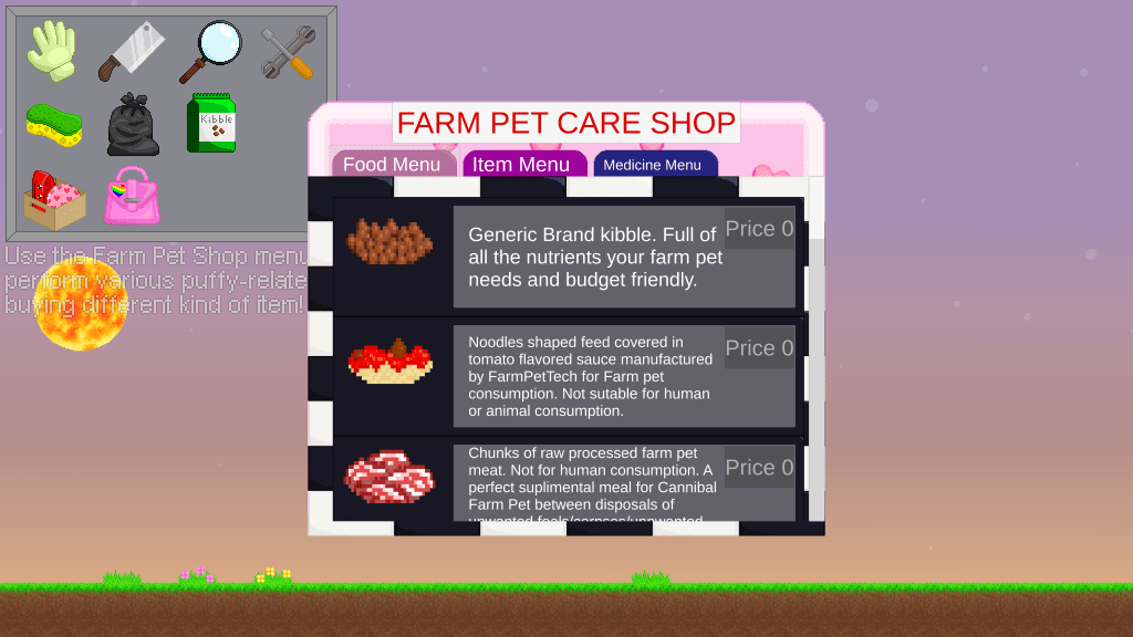 The Classic Farm Pet shop is used to buy item, and food that can be placed on the world system.