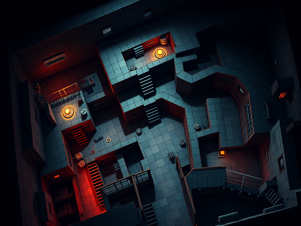 a level design in a top-down view of the prison Alderwood