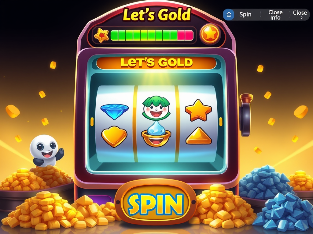 A slot machine for Let's Gold contains different kinds of rewards like gold, potions, vouchers, and others