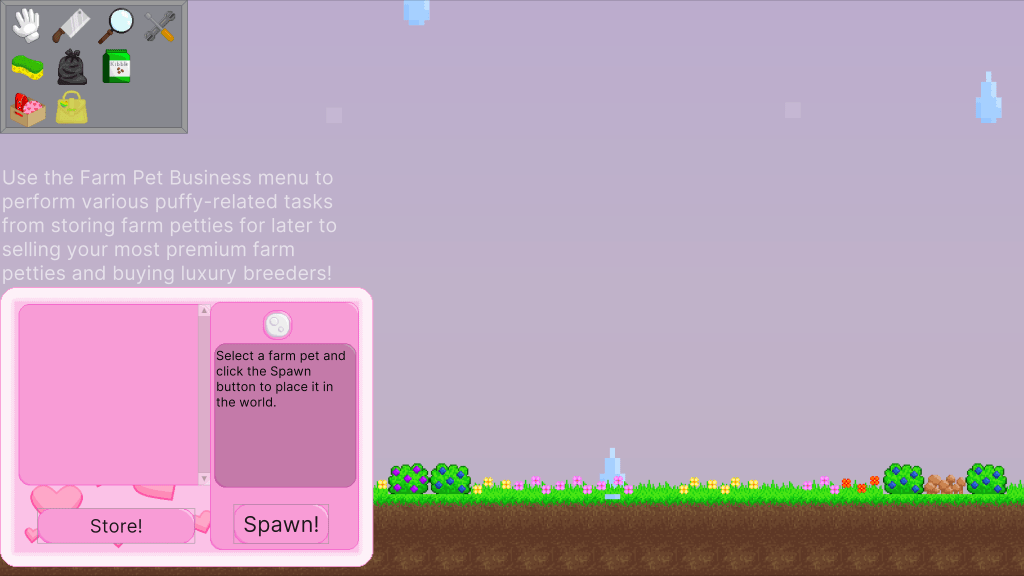 The New Farm Pet business is used to store, and spawn farm pet on the world system.