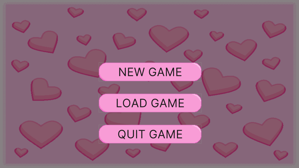 The New Farm Pet main menu to start, load, or quit game. The new game contains input field name before entering the game. The load game contains name that has been saved to be loaded. The quit game is to close the application.