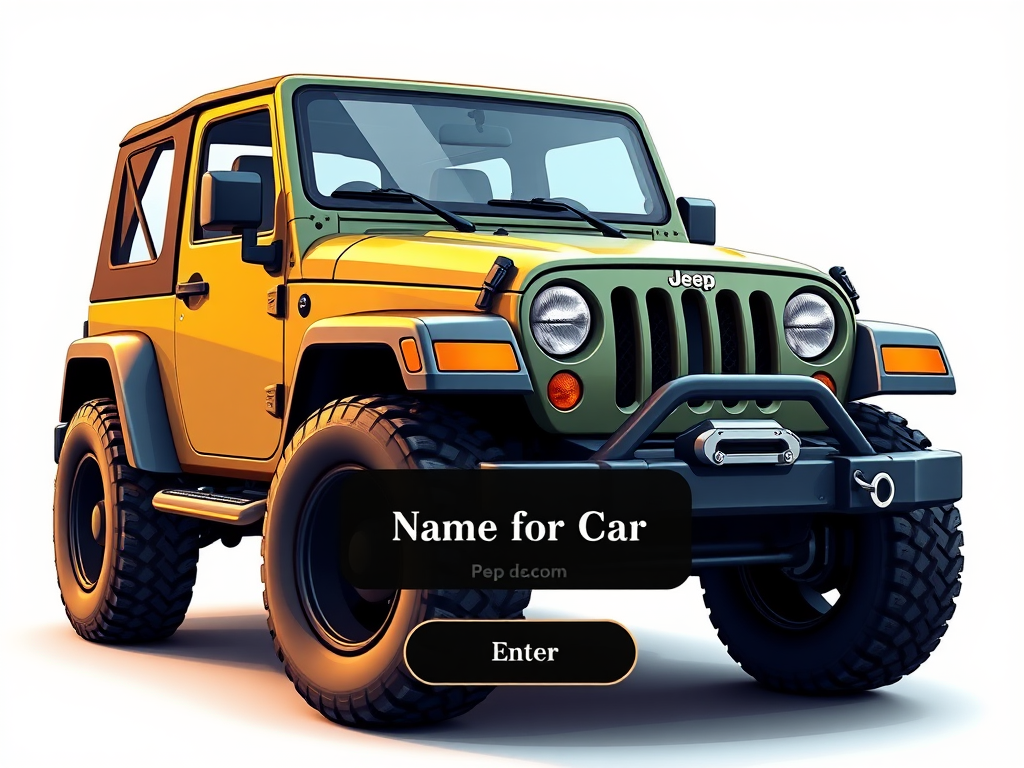 Main screen for jeep car before entering the customization. Contain user interface and input field for a jeep car name