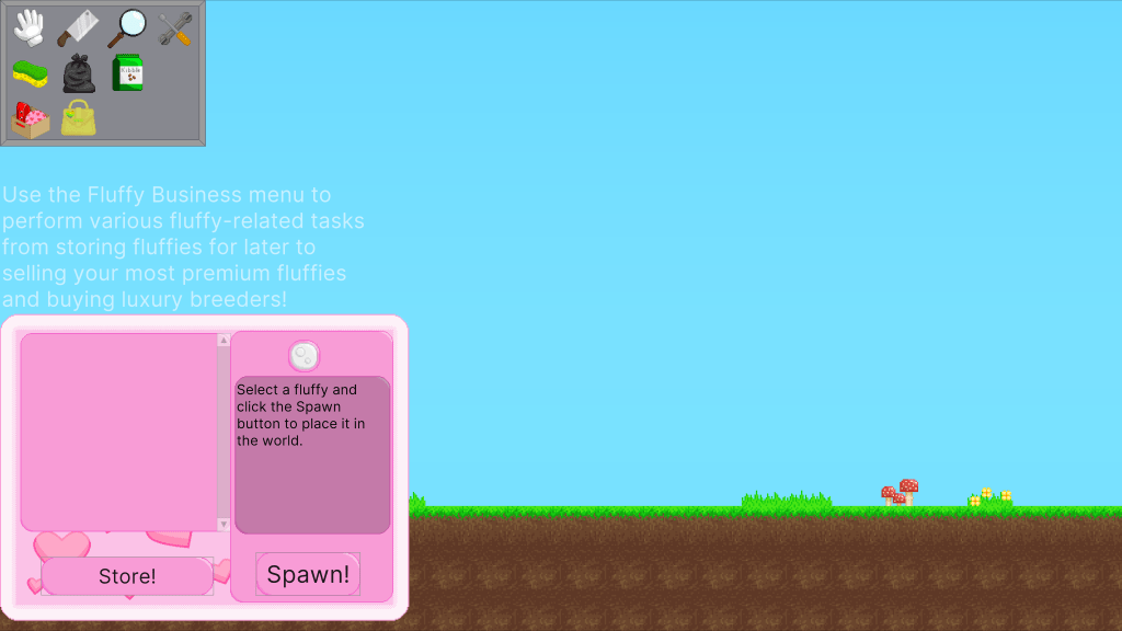 The new casual fluffy farm business menu lets you store your chosen fluffies and place them back into the game whenever you like.
