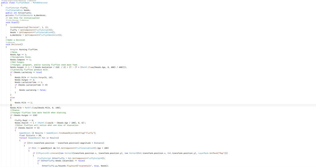 Classic casual fluffy farm game AI scripting that runs in a continuous loop through the decision function, repeatedly triggered by the invoke repeating function.