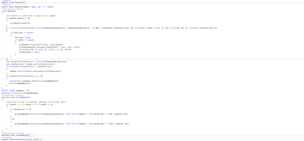 Classic Casual Fluffy Farm Game system script that continuously loops through the Update and Fixed Update functions, both being called from the inherited MonoBehaviour class.