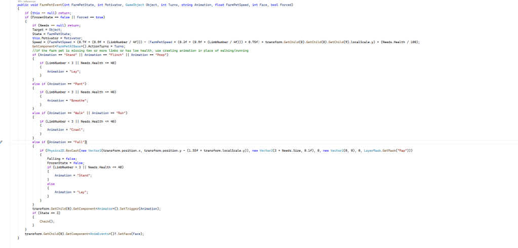 Classic Farm Pet Animate scripting triggers when attempting to change animation behavior by calling the function with the required parameter.