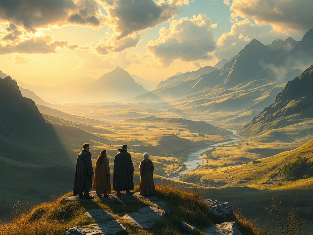 The picture contains the land in the lord of the ring trilogy. Has a lot of mountains that divide the race into different category such as human, dwarf, and elves