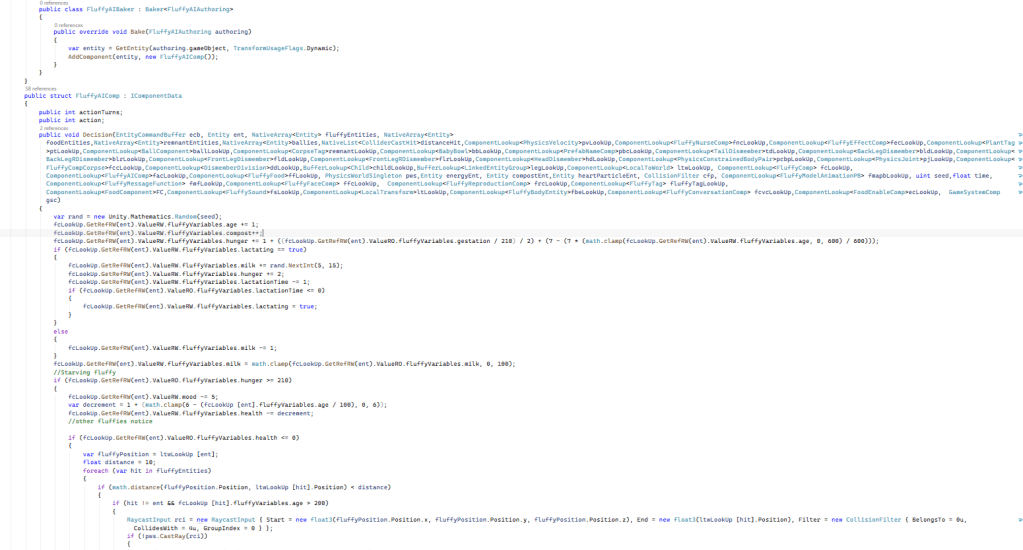 New Casual Fluffy Farm AI ECS scripting that continually loops through the decision function, which is being called from the system update within their component system.
