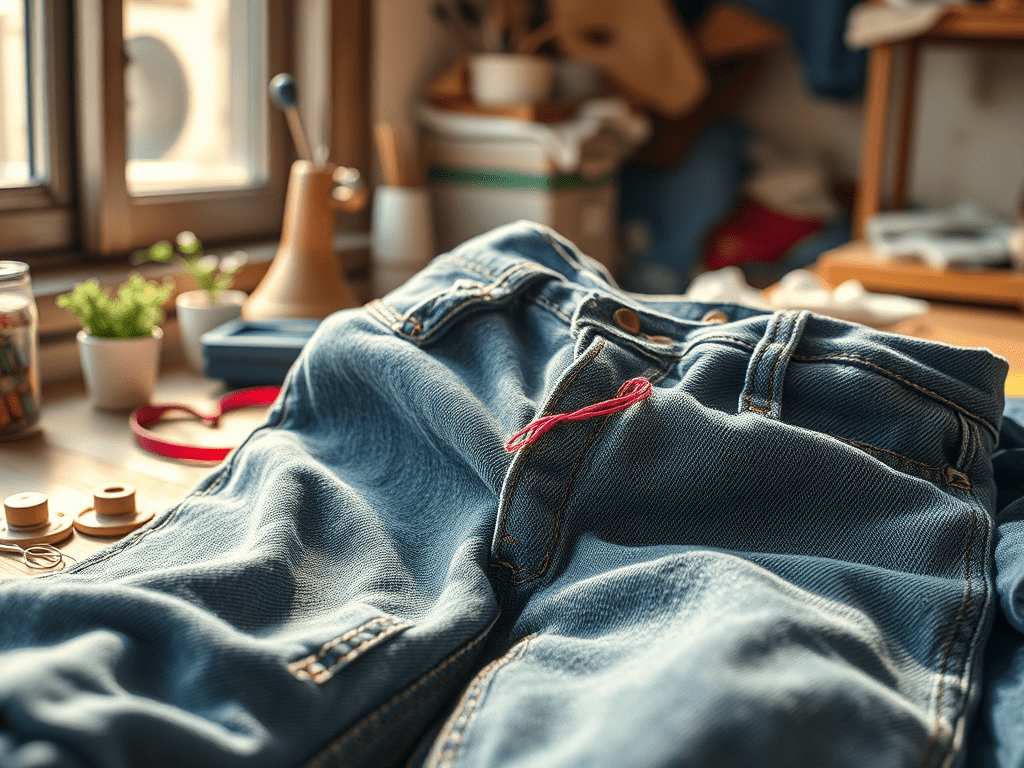 Using old clothes again by sewing and patching the hole