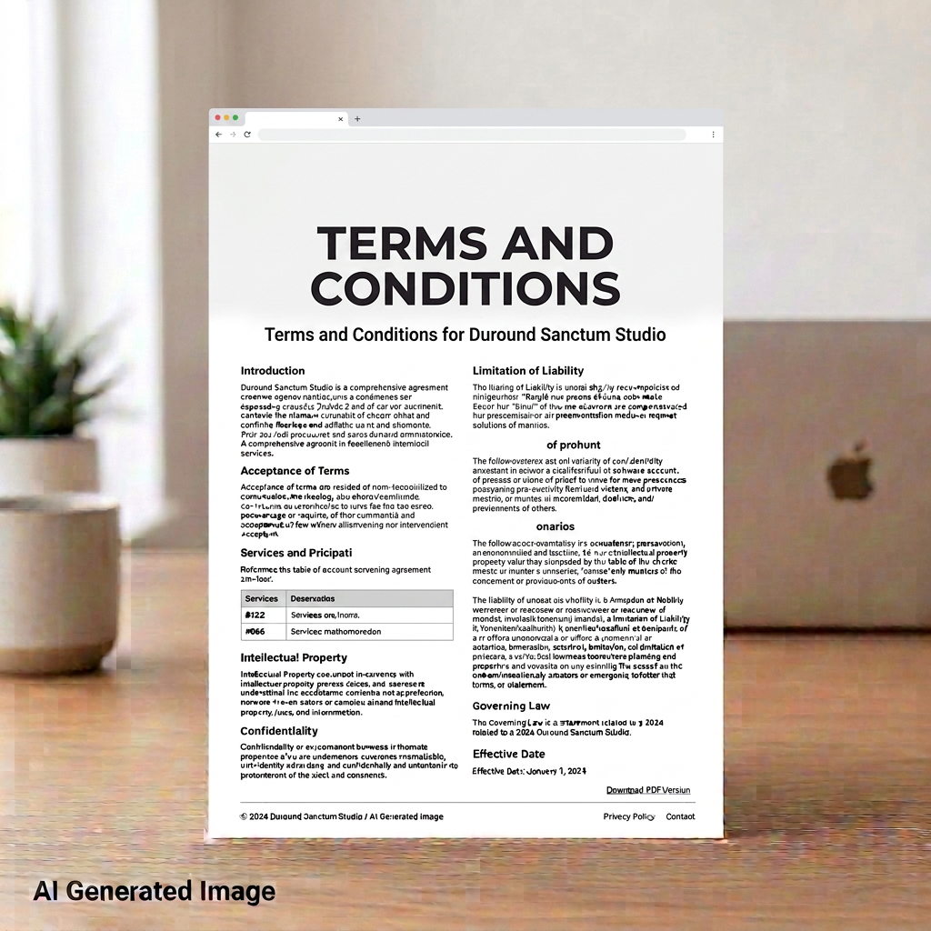 Modern Studio terms and conditions booklet with geometric logo and effective date January 1, 2024