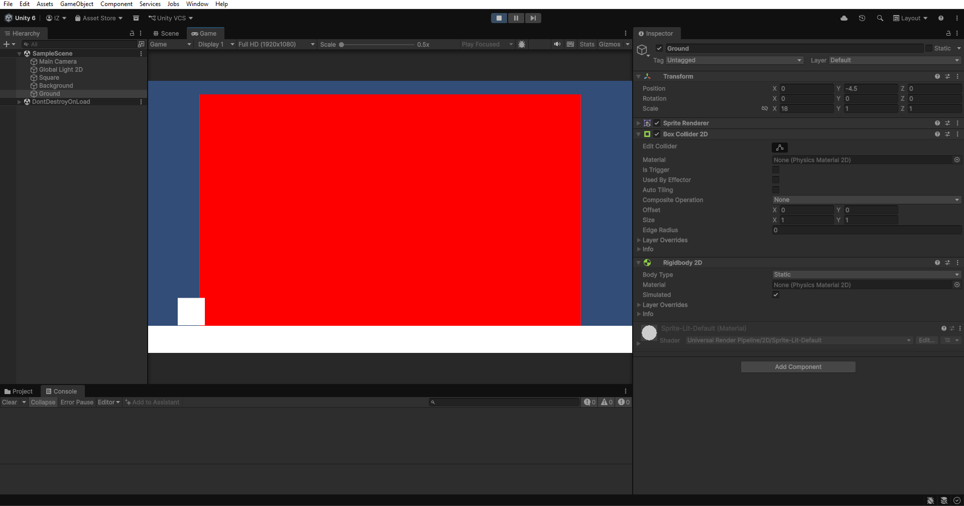 Adding 2D physics movement and ground elements in the game editor