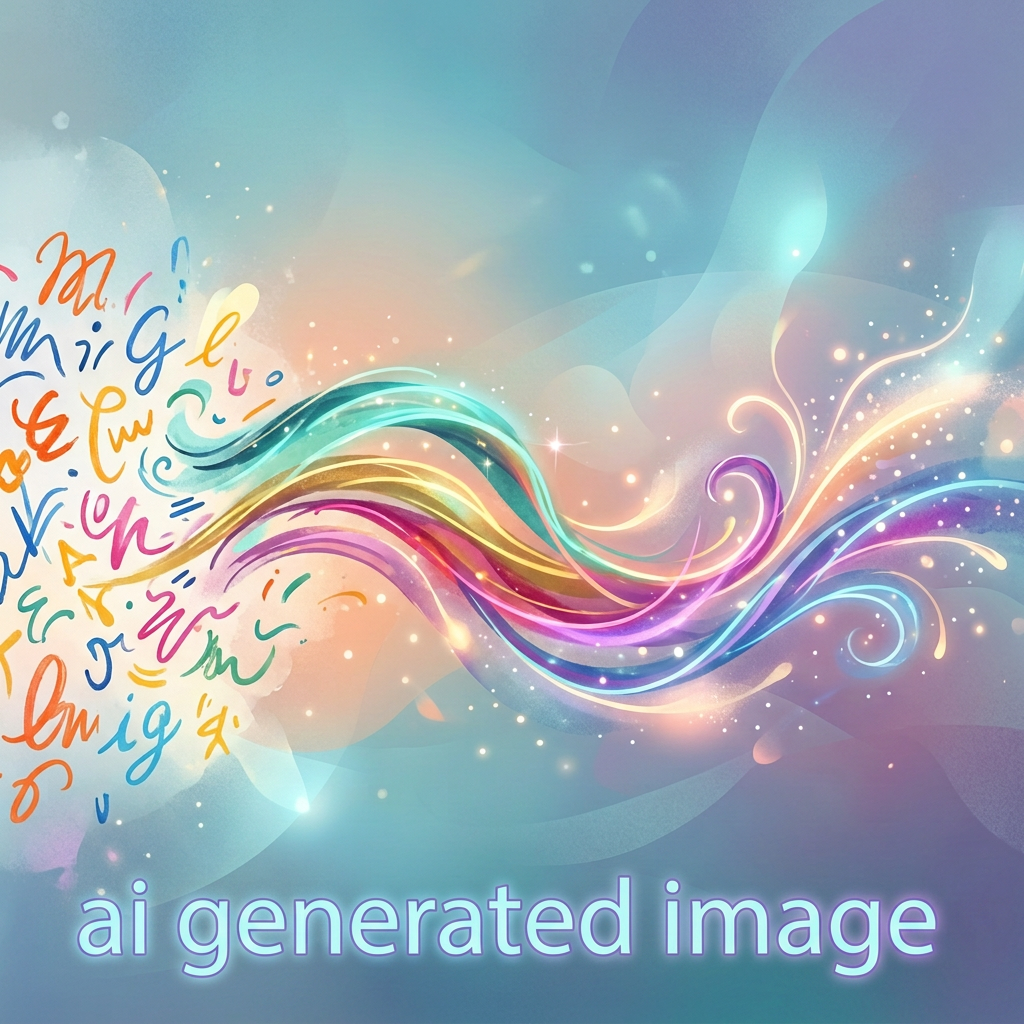 Colorful flowing ribbons and scattered handwritten letters on a dreamy background for spontaneous